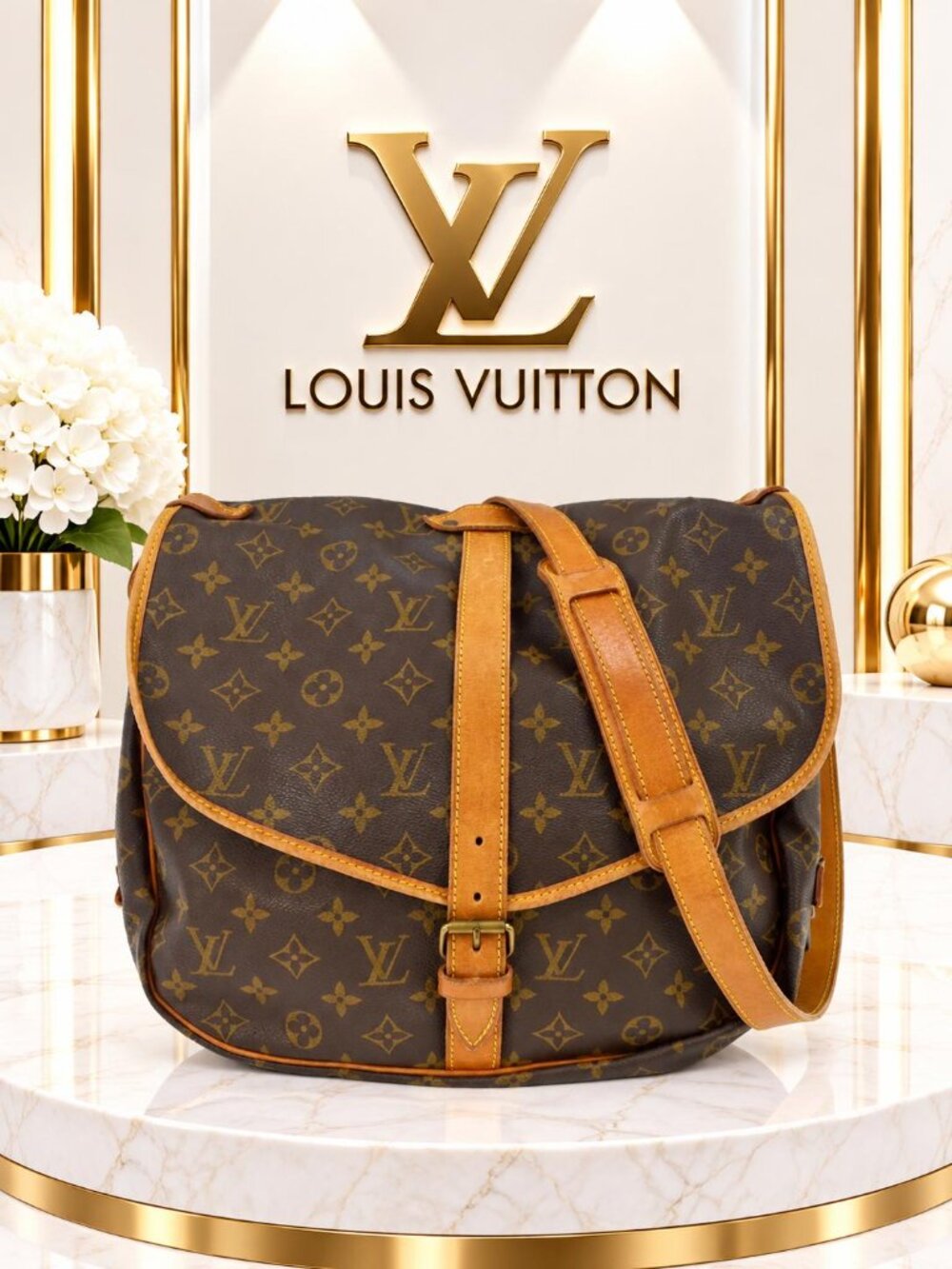 Authentic Louis Vuitton Saumur 35 Monogram Canvas Vintage Messenger Bag